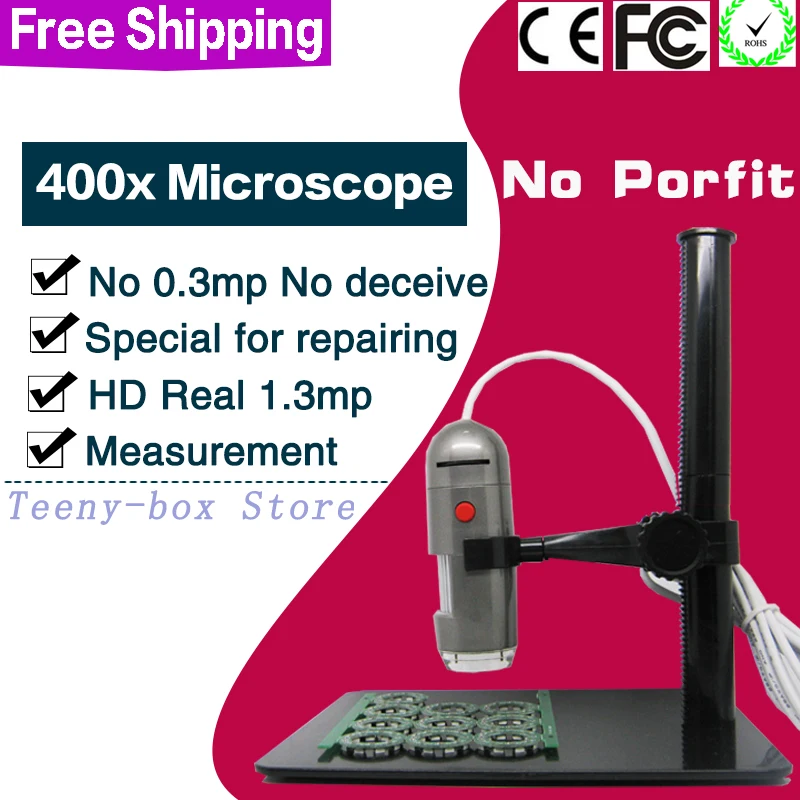 

Free shipping 2.0Mega Pixel USB Digital Microscope 400x Zoom ,with Microscopic measurement software 400x with lifting stand