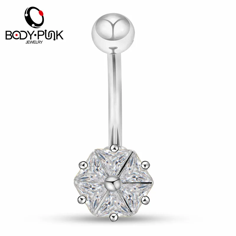 Body Punk High Quality Wholesale 316l Surgical Steel Belly Piercing14g Aaa Cz Curved Barbell