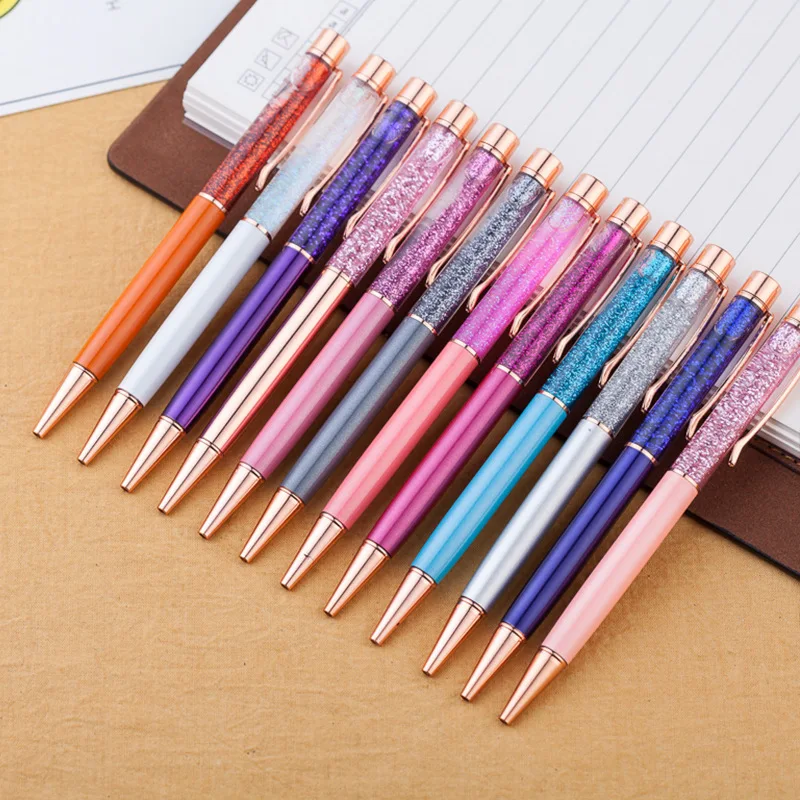 US $1.139.00 1000 pcslot Gold foil Metal Creatively 10mm Ballpoint flow Oil Crystal Copper colorful highgrade Gold Powder quicksand pen