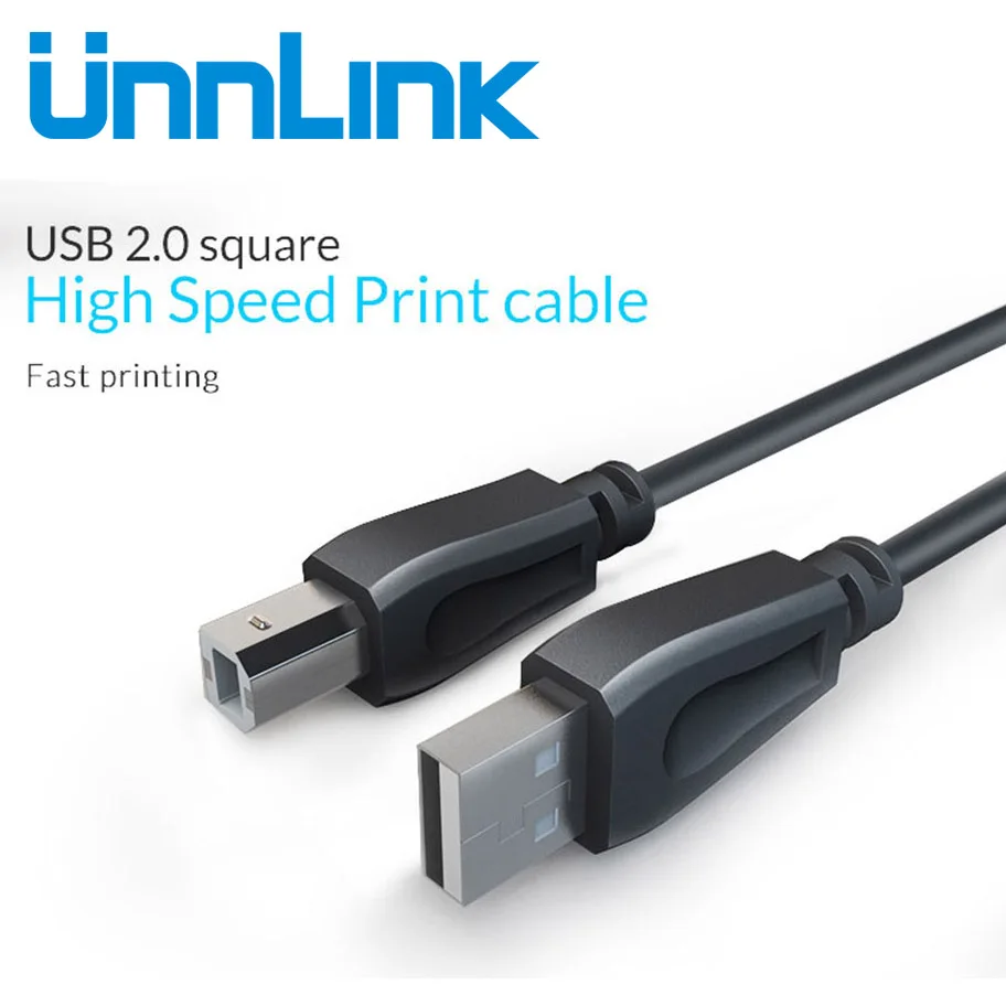 Unnlink USB 2.0 نوع وذكر إلى B الذكور ماسحة مزامنة شاحن بيانات كابل طابعة الحبل الذهب مطلي كابل ل طابعة hp USB2.0 كابل