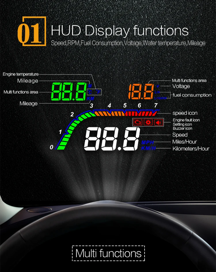 

T100 OBDII HUD Car Head-up Display HD Speed Digital Projector OBD Car Digital Portable Driving Diagnostic Data Alarm Detector