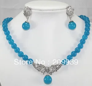 

free shipping 00141 nice blue lab fine stone necklace pendant&earrings set
