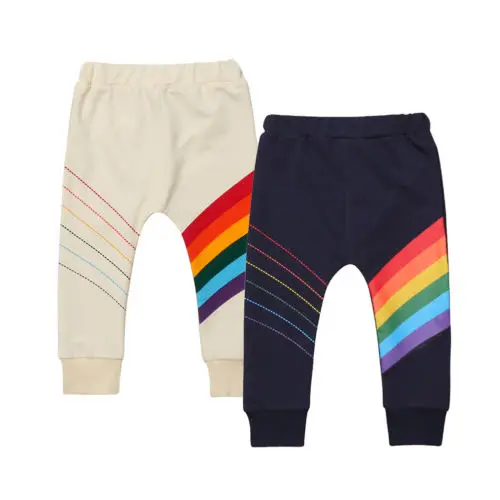 

Pudcoco Toddler Newborn Baby Boy Girl Pants Rainbow Long Casual Pants Trousers Running Joggers Cotton Kids Clothes 1-6T