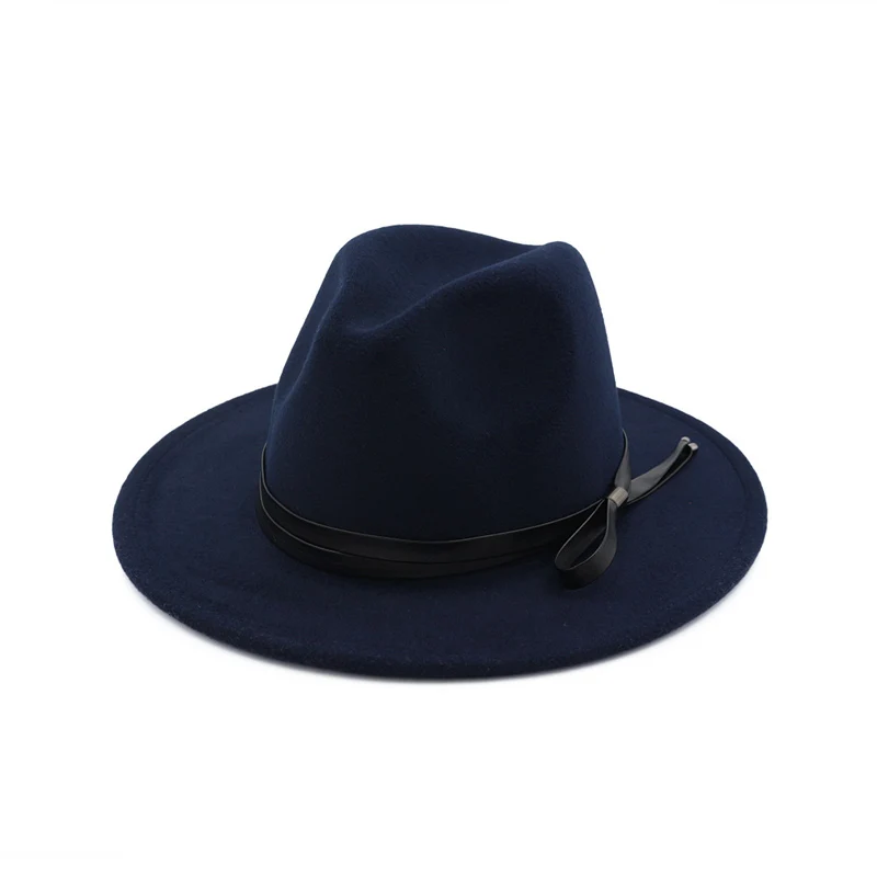 Для женщин Для мужчин Панама Шерсть Войлок Шляпа Дерби Fedora Hat с кожаным ремнем Телевизор с широкими полями Джаз официальная Вечеринка шляпа