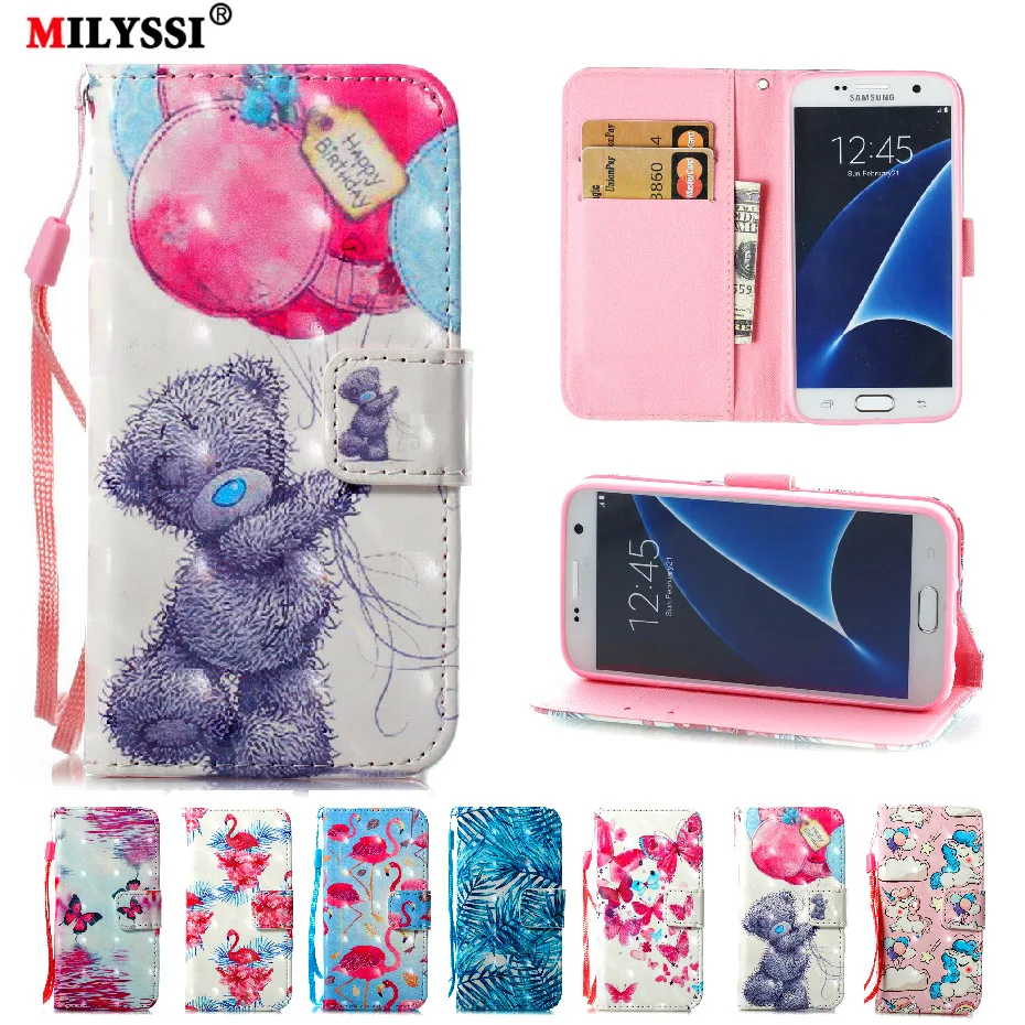 

MILYSSI 3D Vision Painted Pattern PU Leather Phone Case For Samsung galaxy S7 Wallet Cover Case with Stand Card slot