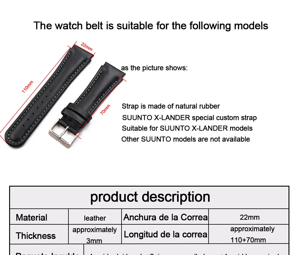 Watch accessories pin buckle leather strap men suitable Suunto X-LANDER Landes Spartan Warrior outdoor sports strap watch band