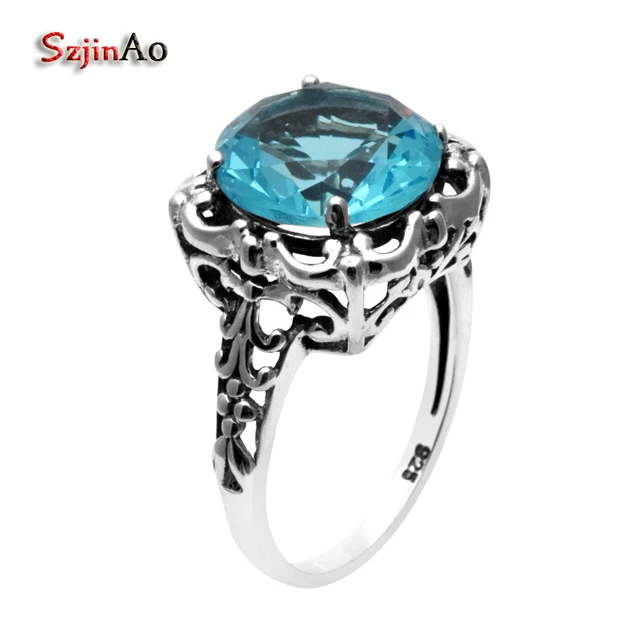 szjinao brand antique silver ring bohemian wedding rings for women blue stone crystal 925 sterling silver - Bohemian Wedding Rings szjinao brand antique silver ring bohemian wedding rings for women blue stone crystal 925 sterling silver - Bohemian Wedding Rings