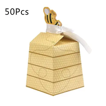 

50pcs/Lot Cute Baby Shower Favor Cartoon Honey Bee Paper Candy Box Adorable Kids Birthday Party Decor Newborn Baby Gifts Decor