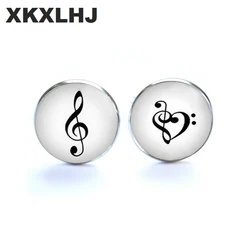 XKXLHJ New Fashion Love of Music Cufflinks Musical Harmony Glass Cabochon Art Photo Music Note Cufflink Gift for him