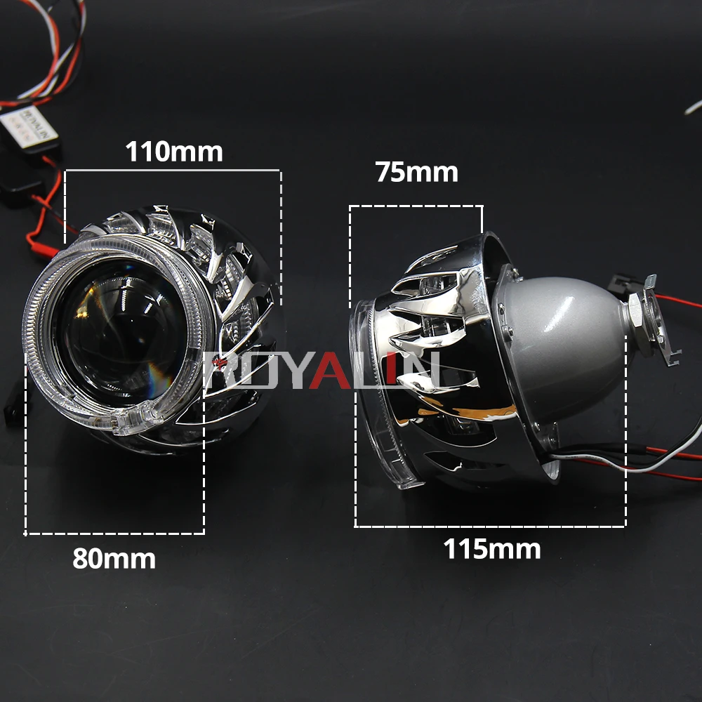  ROYALIN LED DRL Double Angel Eyes Halo Rings Turbine Mini Projector Lens Bi Xenon H1 Headlight Shro - 32947373709