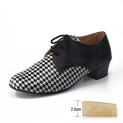Ladingwu/современные мужские туфли для бальных танцев с ромбовидным узором из искусственной кожи и микрофибры; туфли для латинских танцев; мужские туфли на каблуке 2,5 см - Цвет: Black 2.5cm
