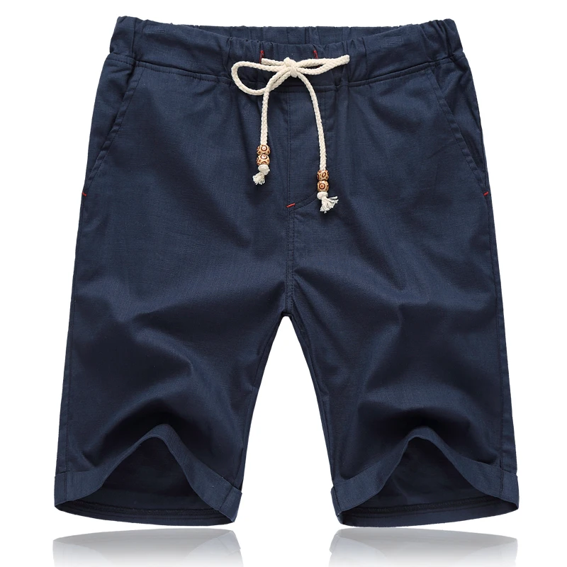 

Brother Wang Men's casual shorts Summer comfortable linen beach shorts Elastic waist Solid color shorts L-5XL