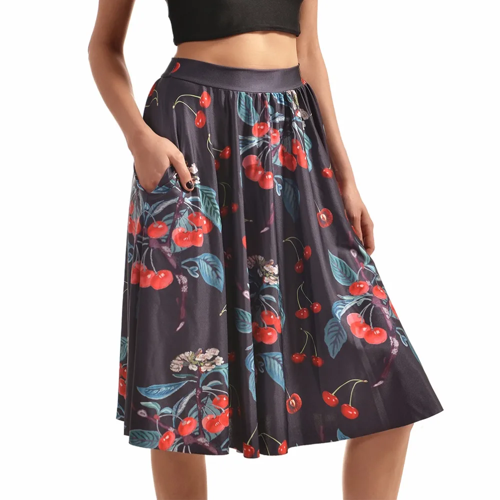 Pocket Skirts 2016 Fashion New Women's Fresh Fruits&Cherries 3D Digital