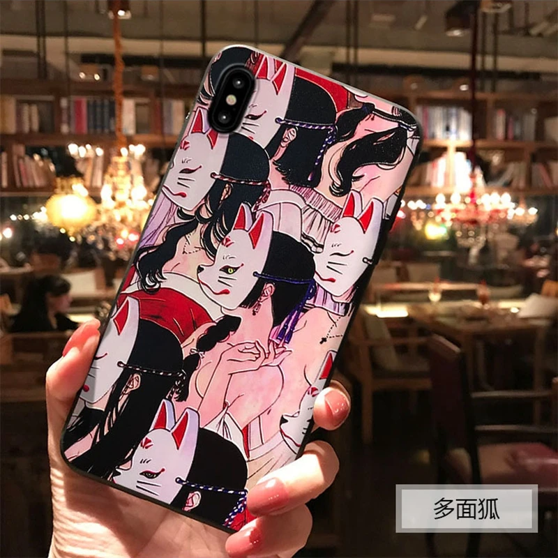 

Japanese Anime Phone Case For iPhone Xr Xs Max Xs X Coque Koi Fox Back Case For iPhone 10 6s 6 7plus 8 Plus 7 Funda Coque Emboss