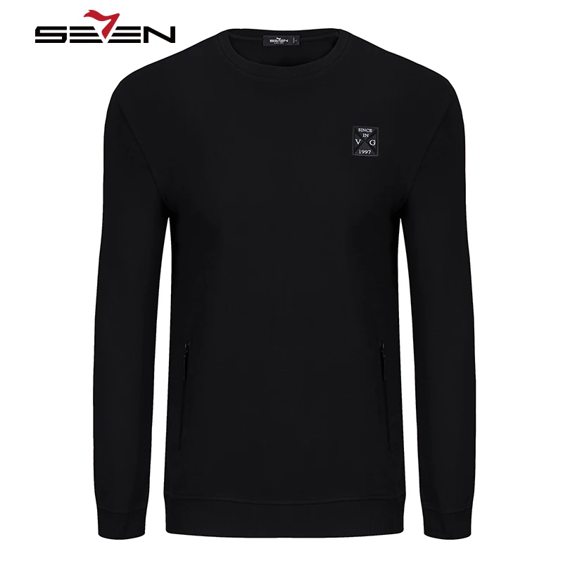 Seven7 Brand 2017 Men T shirt Long Sleeve Male Solid Black