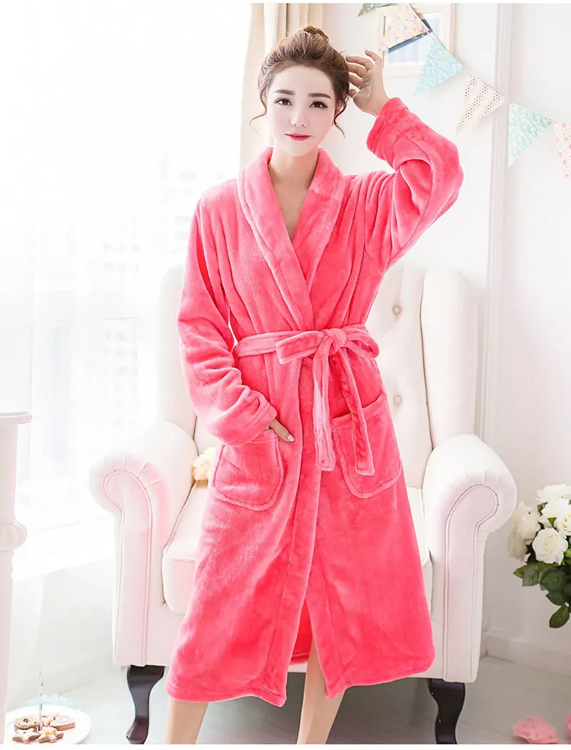 New Winter Robe Women Polyester Womens Flannel Bathrobes Winter Casual