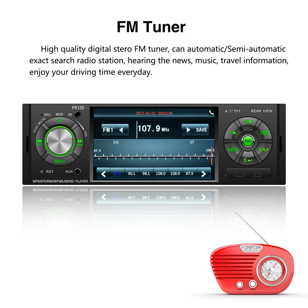 Автомагнитола AMPrime 1Din 4 1 дюйма Bluetooth мультимедийный плеер din автомобильная
