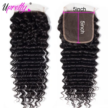 

Upretty Hair 5x5 Lace Closure With Baby Hair Swiss Lace Brazilian Deep Wave Closure Free Middle Remy Curly Human Hair Closure