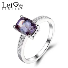Leige Jewelry Alexandrite Ring Cushion Cut Engagement Promise Rings for Women 925 Sterling Silver Fine Jewelry June Birthstone