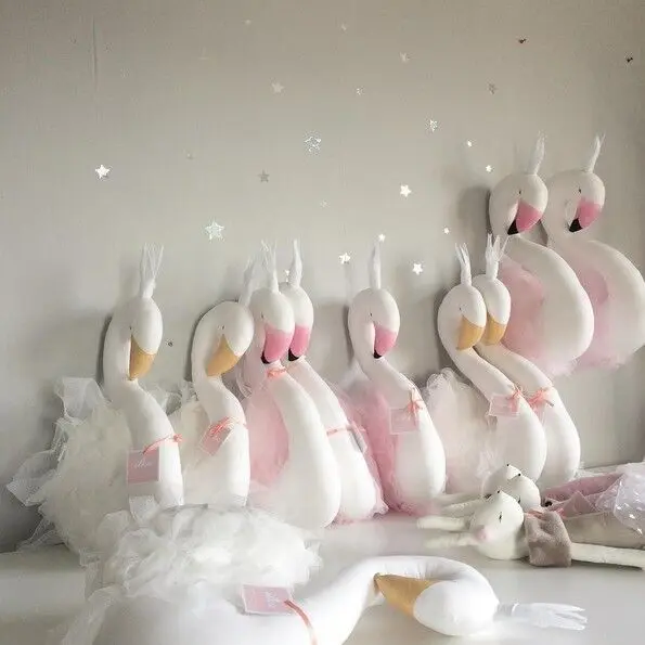 Белый лебедь Настенный декор Фламинго кукла Лебедь мягкие игрушки голова животного Настенный декор Детская комната Детский подарок на день рождения