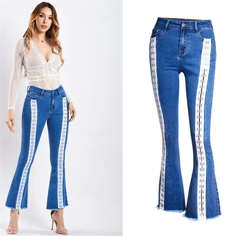 Плюс Размеры 2018 пикантные Винтаж Повседневное Mom Jeans для Для женщин Denim Flare Pents джинсы для Для женщин повязки