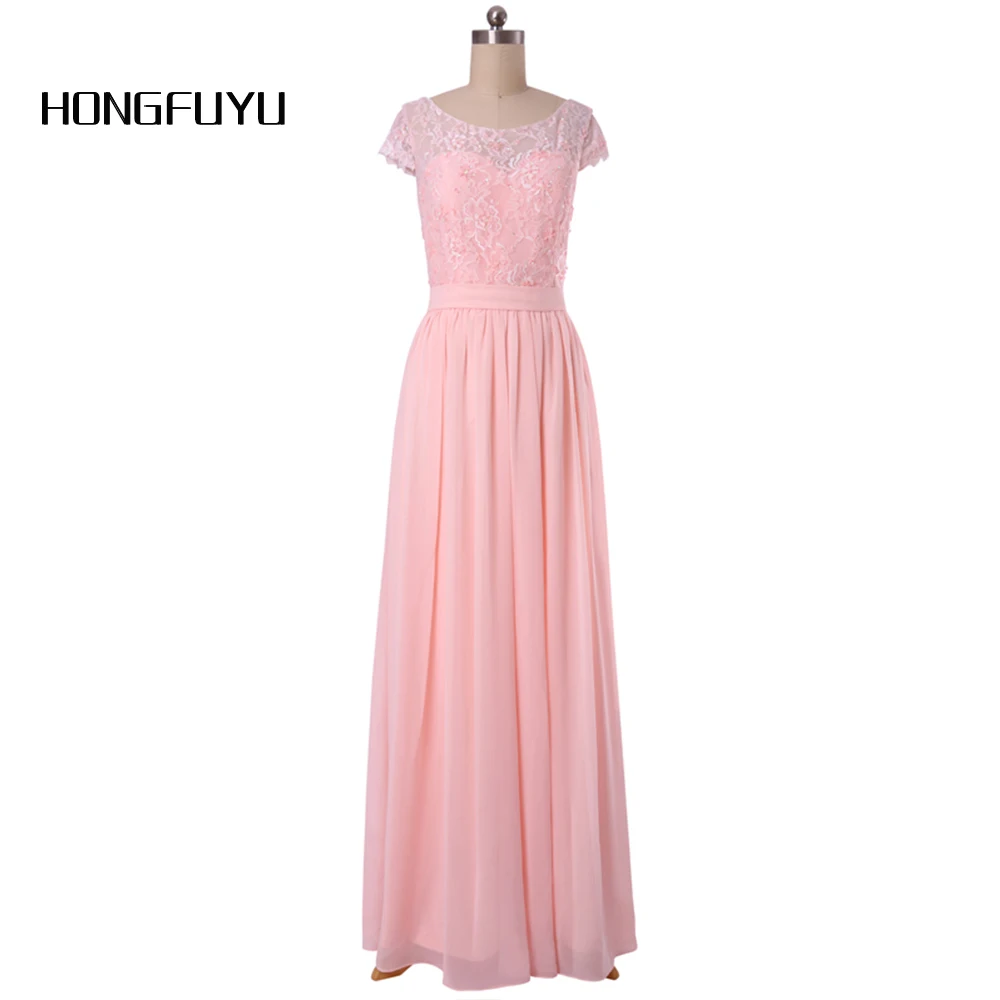 

Elegant Pink Chiffon Lace A Line Prom Dresses Scoop Cap Sleeves Long Prom Dress 2019 Floor Length Open Back Vestido De Festa