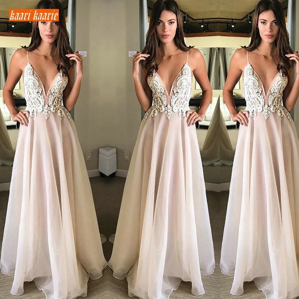 

Elegant Light Pink Formal Dress Long Evening Gowns 2019 Sexy Evening Dresses V-Neck Appliques Organza Women Party Top Quality
