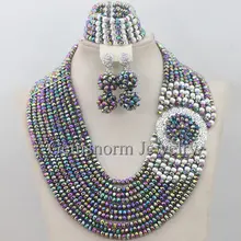 Блестящие разноцветные Африканские свадебные бусы комплект ювелирных изделий индийское Кристальное свадебное ожерелье браслет серьги набор WA091