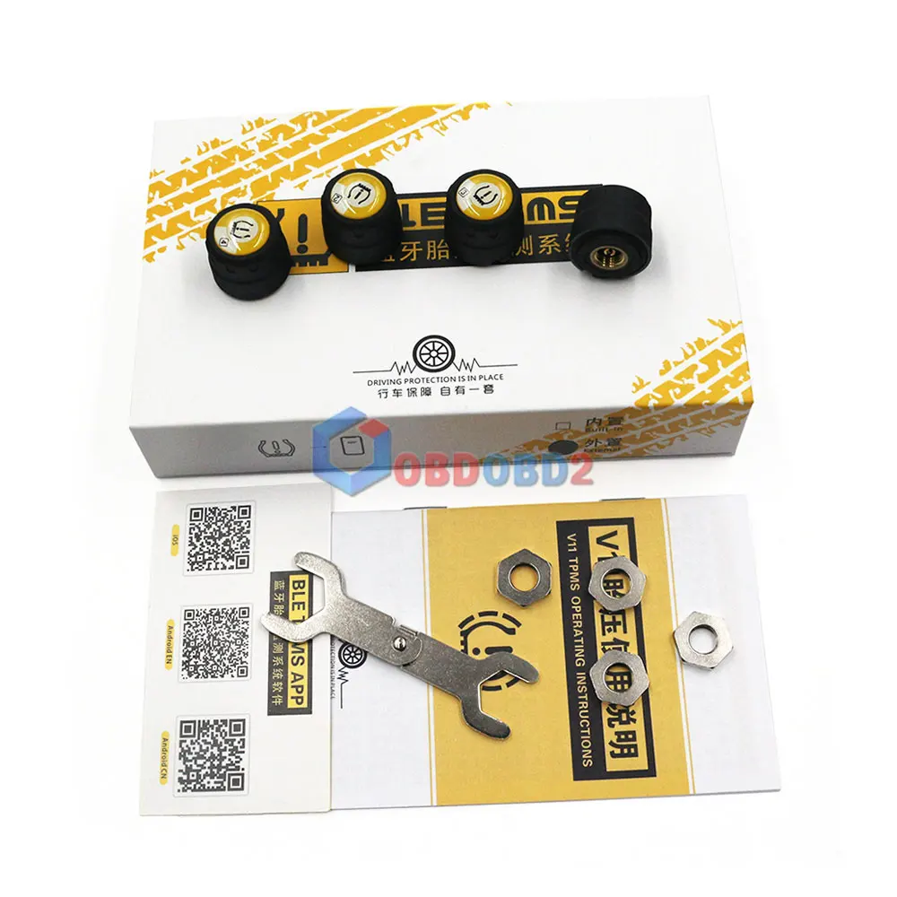 Newly V11B Tire Pressure Alarm Monitor System Bluetooth TPMS Tester Android IOS Suitable 4 pcs External Sensors For Most Cars