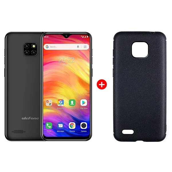 Ulefone Note 7, смартфон, экран в виде капли воды, 6,1 дюймов, 19:9, четырехъядерный процессор, 16 Гб ПЗУ, 3500 мАч, Face ID, три тыловые камеры, Android 9,0 - Цвет: Black add case