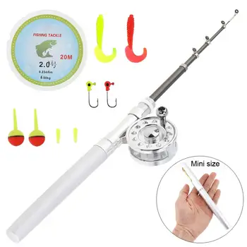 

New Portable Telescopic 1m Mini Fishing Rod Aluminum Alloy Pen Shape Fishing Pole + Reel + Line + Lure