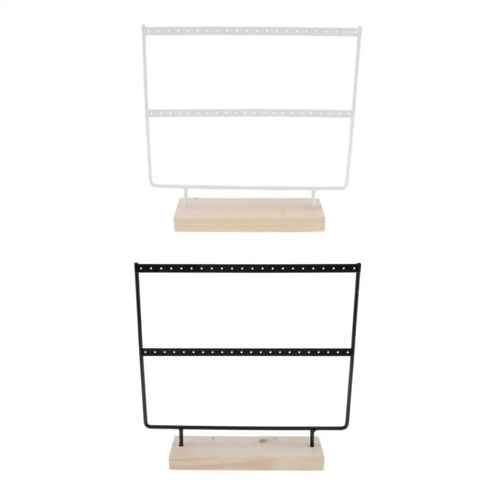 2 Pieces Organize Rack 44 Holes Stud Dangle Earrings Display Wood Base Showcase 2 layers Jewelry Packaging