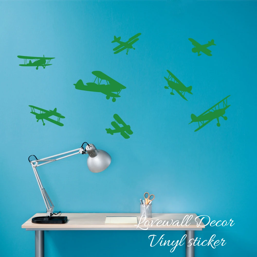 Cartoon Airplane Wall Sticker Baby Nursery Bedroom Fighter Planes Wall Decal Kids Room Living Room Aircraft Vinyl Home Decor  (3)