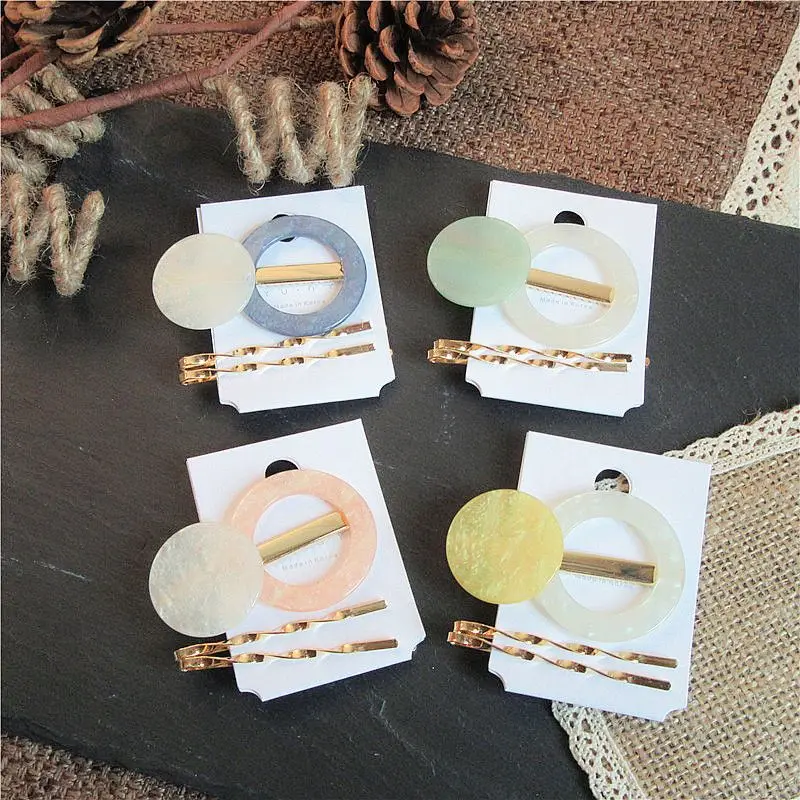 

1SET Korea Acetic Acid Hollow Geometric Round Shape Hair Clips Macaron Color Hairgrip Women Birthday Hair Accessories New Arrive