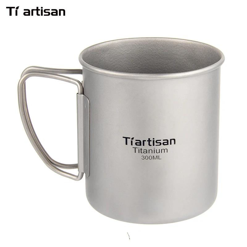 Tiartisan 300ml Titanium Cup Outdoor Camping Drinkware Ultralight Travelling Foldable Handle Coffee Mug