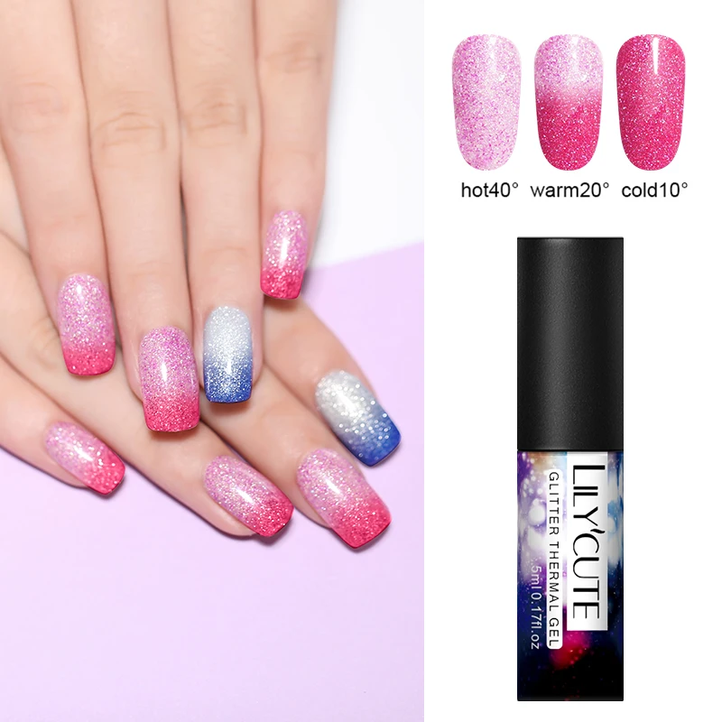 

LILYCUTE Thermal Glitter Nail Gel Shimmer Glitter Temperature Color Changing Soak Off UV Gel Polish Varnish Lacquer