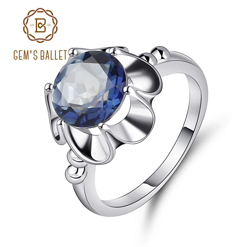 Gem's Ballet 2.74Ct натуральный иолит синий мистик кварц цветок кольцо 925 пробы Серебряное обручальное кольцо для женщин хорошее ювелирное изделие