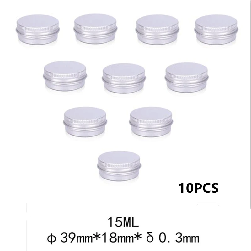 

10Pcs Empty Screw Top Round Tin Cans Aluminium Cosmetic Container Pots Jar Silver Makeup Case DIY Cream Cosmetic Box