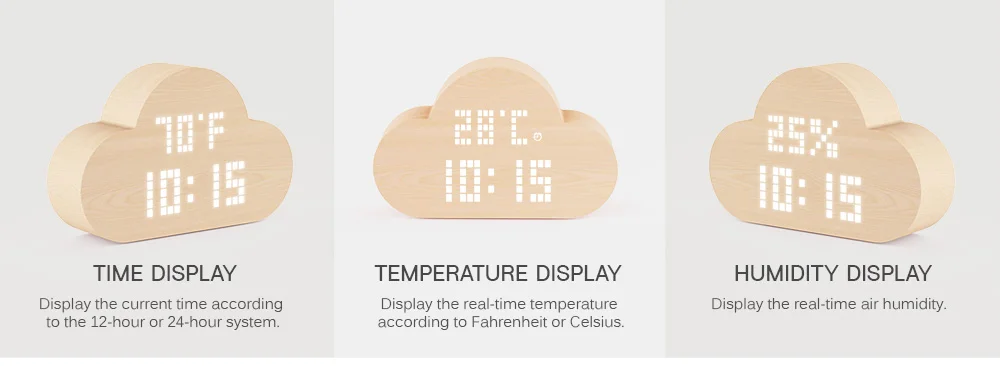 Плюс-точка облако-образный светодиодный цифровой будильник голосового Управление время/Температура/Влажность Дисплей для Офис despertador