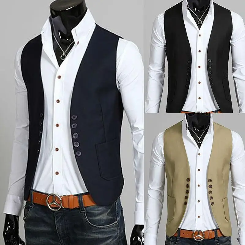 Black Navy Blue Champagne Mens Vests Slim Fit Double Breasted Wedding Prom Dinner Suit