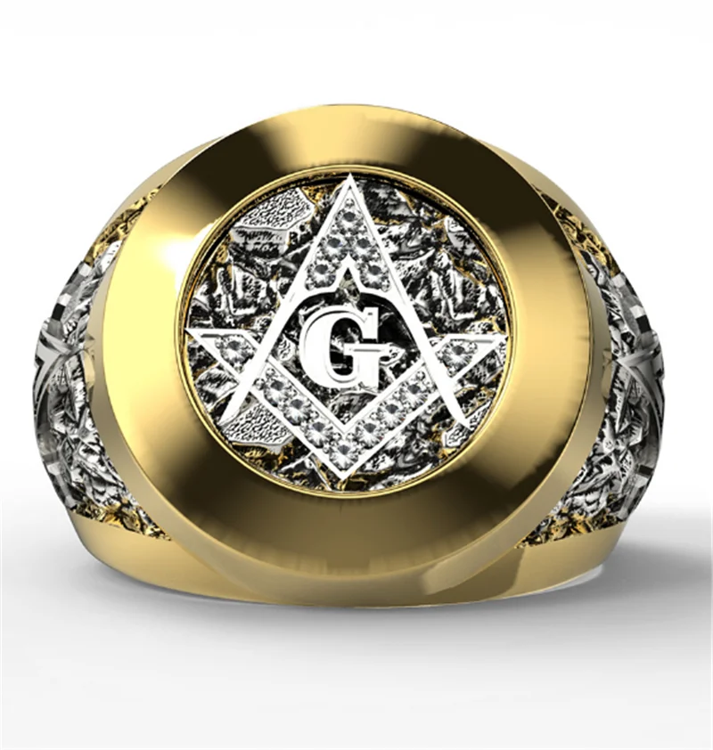 

Masonic Men Ring Two-Colors 316L Stainless Steel Masonic Ring With Crystal For Male Drop Shipping