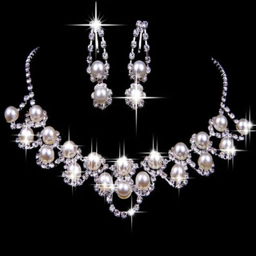 Chic Argent Cristal Mariage Mariée Rinestone Collier Boucles d/'Oreilles Mariage Bijoux Set