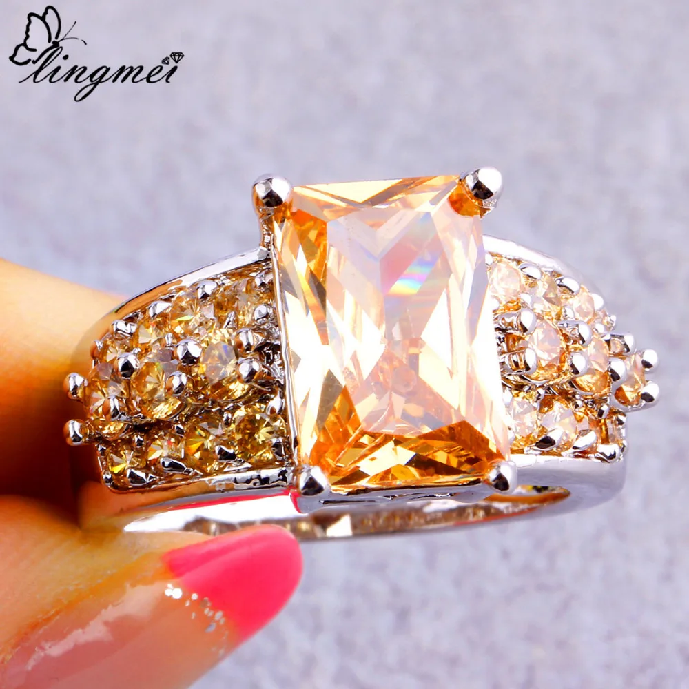 

Lingmei Wholesale Clearance Sale $0.99 Fashion Jewelry Created Morganite Cubic Zircon Silver Ring Size 10 Jewelry For Women