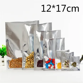 

12*17cm Silver Open Top Translucent Aluminum Foil Poly Pack Package Bags Front Clear Heat Seal Coffee Food Storage Vacuum Pouch