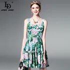 Save 6.6 on High Quality Runway Designer Summer Dress Women's elegant Backless Spaghetti Strap Casual Green Floral Print Short Dress vestido