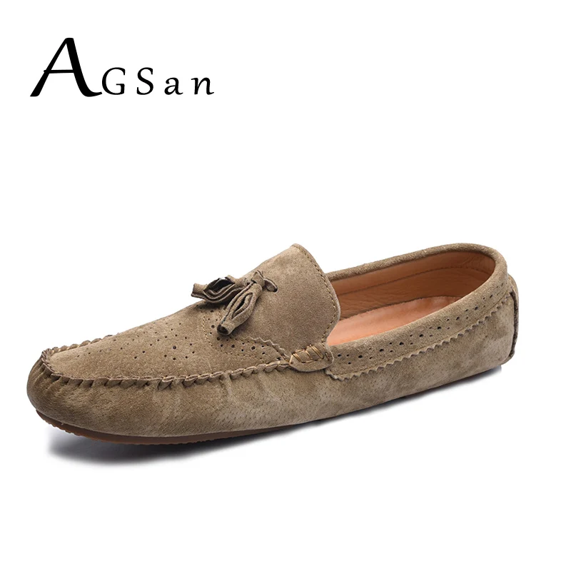 

AGSan Men Gommino Driving Shoes Suede Leather Men Loafers Moccasins Large Size 38-46 Men Leather Flats Italian Loafers Khaki