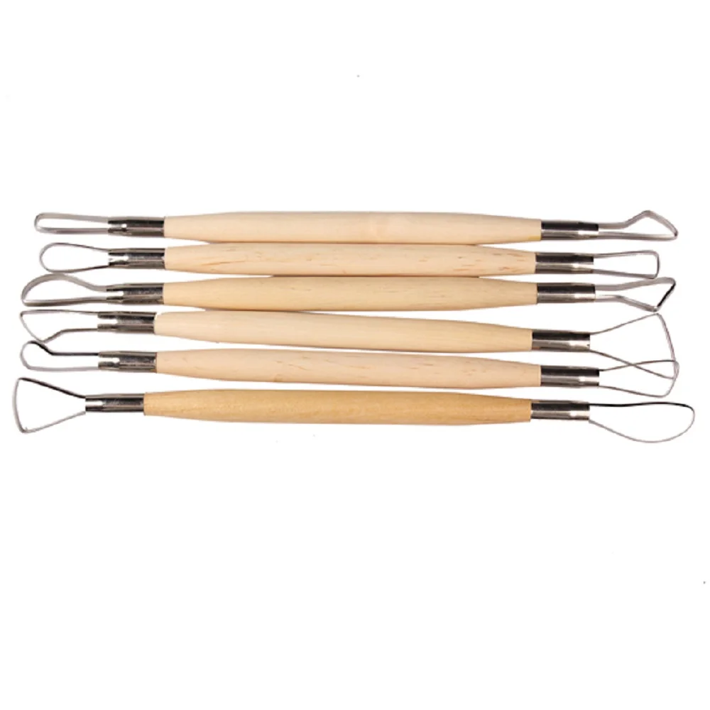 

6PCS Wood Handle Wax Pottery Clay Sculpture Carving Tool DIY Craft Set