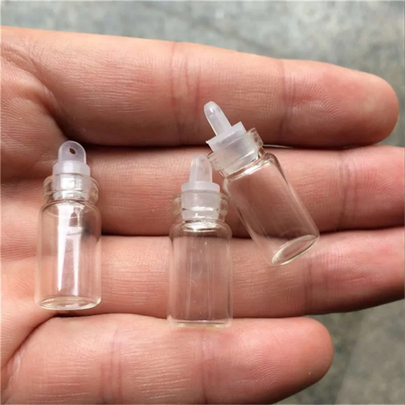 1ml Mini Glass Bottles Pendants With Cork or Plastic Stopper Small Bottle Decoration Crafts Vials Jars 100pcs