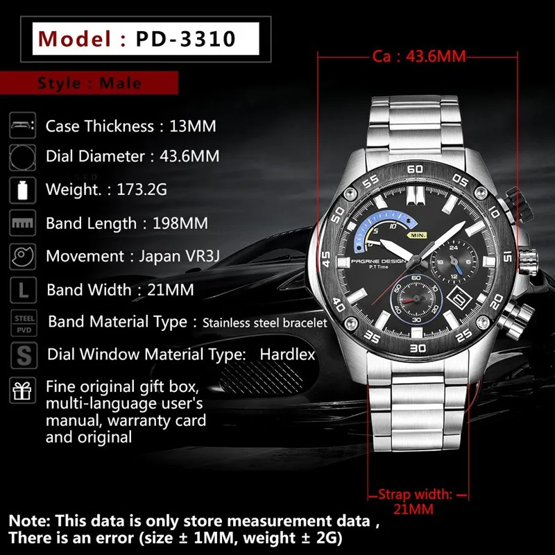 Бизнес нержавеющая сталь водонепроницаемые спортивные мужские часы PAGANI Дизайн люксовый бренд хронограф кварцевые часы Relogio Masculino