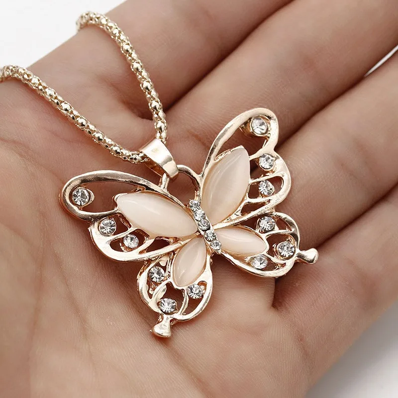 

Diomedes Newest Necklace Women Womens Lady Rose Gold Opal Butterfly Pendant Necklace Sweater Chain Gift Charm Necklace #0112